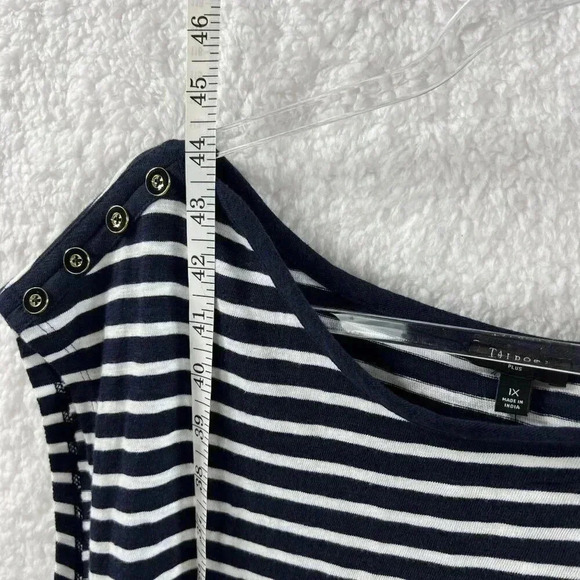 Talbots 1XL NWT Navy White Stripe Belted Knit Shift Midi Dress Nautical Yacht - Picture 10 of 15